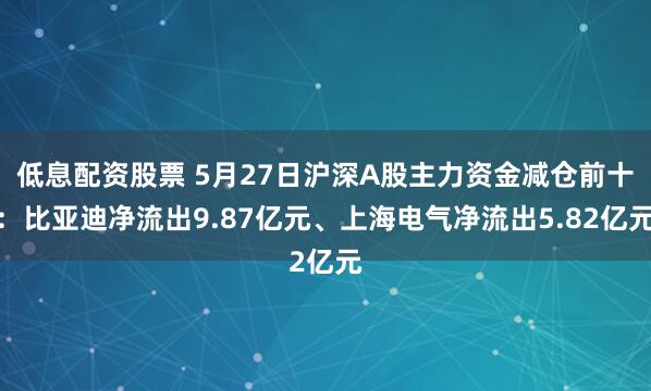低息配资股票 5月27日沪深A股主力资金减仓前十：比亚迪净流出9.87亿元、上海电气净流出5.82亿元